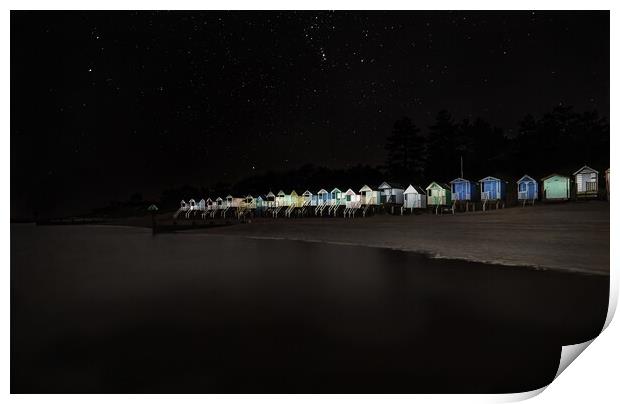 Beach huts under the stars - Wells next the Sea Print by Gary Pearson