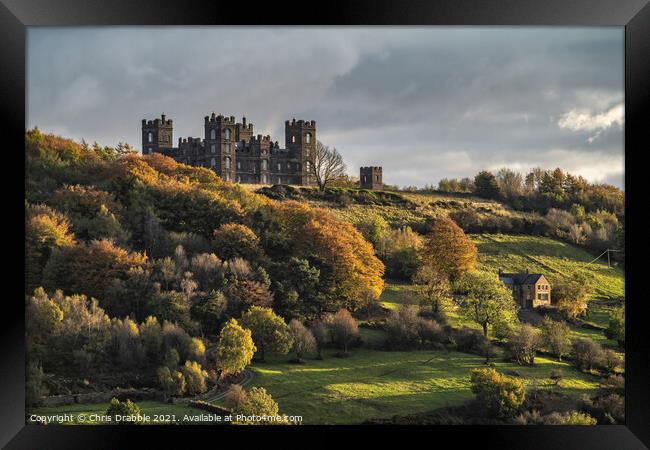 Riber Castle in last light Framed Print by Chris Drabble