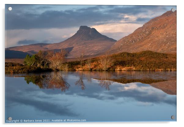 Stac Pollaidh Loch Cul Dromannan  Assynt Scotland Acrylic by Barbara Jones