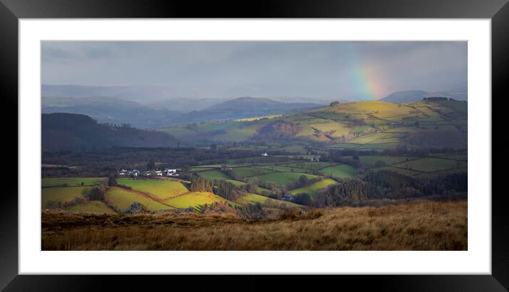 Welsh hills and a rainbow Framed Mounted Print by Leighton Collins