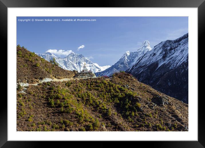 Majestic Bhuddist Monument over Himalayan Peaks Framed Mounted Print by Steven Nokes