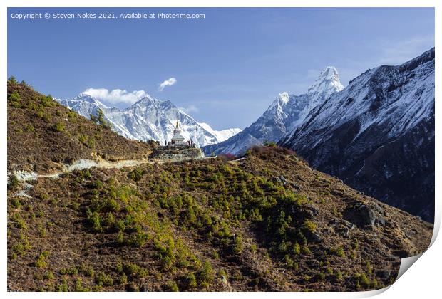 Majestic Bhuddist Monument over Himalayan Peaks Print by Steven Nokes