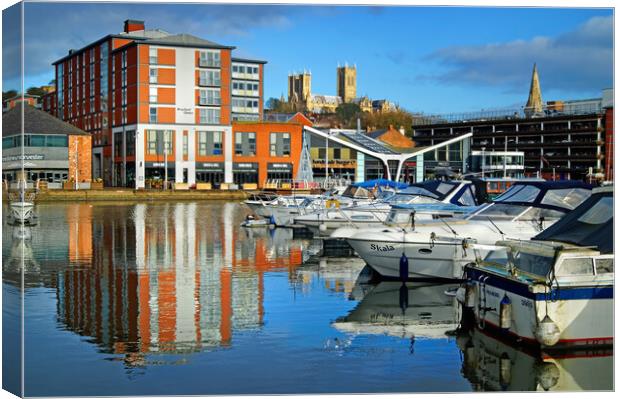 Brayford Quays and Lincoln Cathedral Canvas Print by Darren Galpin