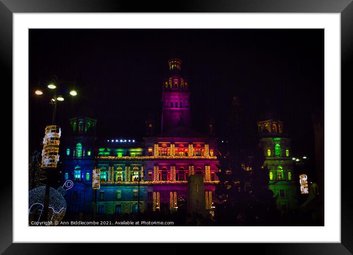 City chambers in George square lit for Christmas Framed Mounted Print by Ann Biddlecombe