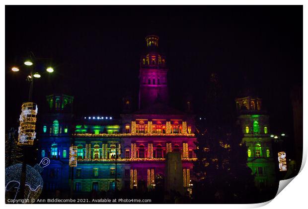 City chambers in George square lit for Christmas Print by Ann Biddlecombe