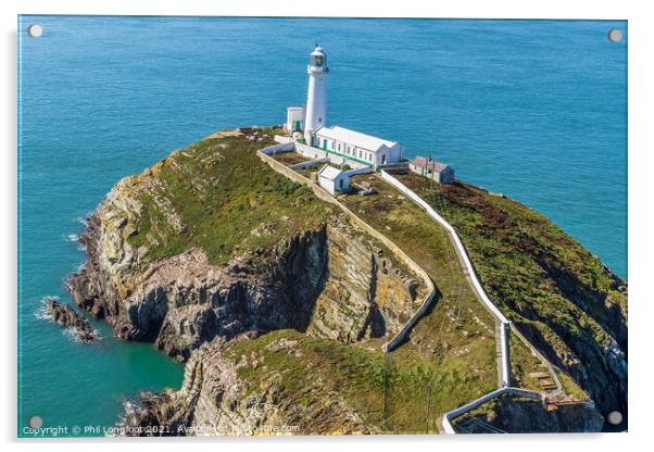 South Stack Lighthouse Anglesey Wales   Acrylic by Phil Longfoot