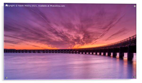 Tay Bridge Sunset, Dundee  Acrylic by Navin Mistry