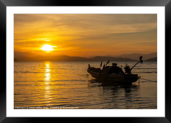 Long tail boat an sunset, Framed Mounted Print by Kevin Hellon
