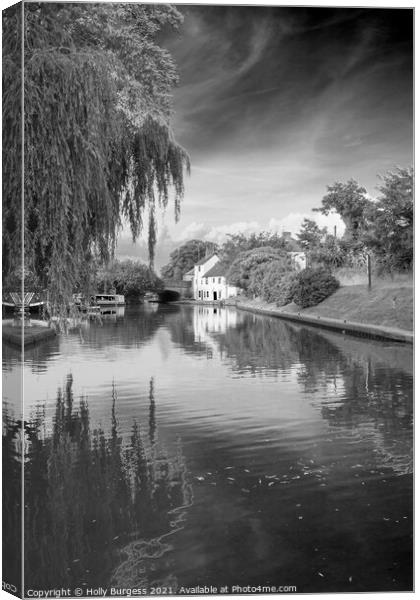 Monochrome Serenity: Shardlow Trent Riverside Canvas Print by Holly Burgess