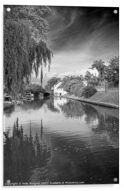 Monochrome Serenity: Shardlow Trent Riverside Acrylic by Holly Burgess