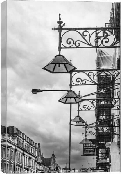 Grey smoggy morning in old London Town, Art Deco street light  Canvas Print by Holly Burgess