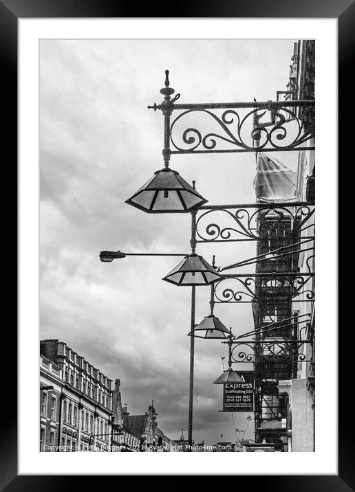 Grey smoggy morning in old London Town, Art Deco street light  Framed Mounted Print by Holly Burgess