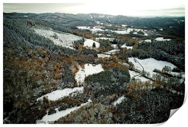 Aerial View of Snowy Forest Print by Philip Teale