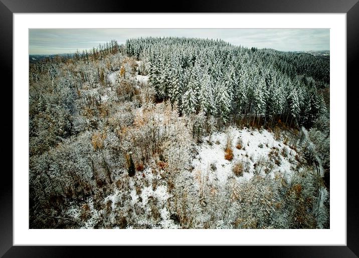 A snow covered forest from above Framed Mounted Print by Philip Teale