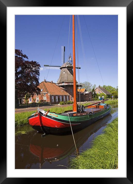 Ship and Windmill Framed Mounted Print by Thomas Schaeffer