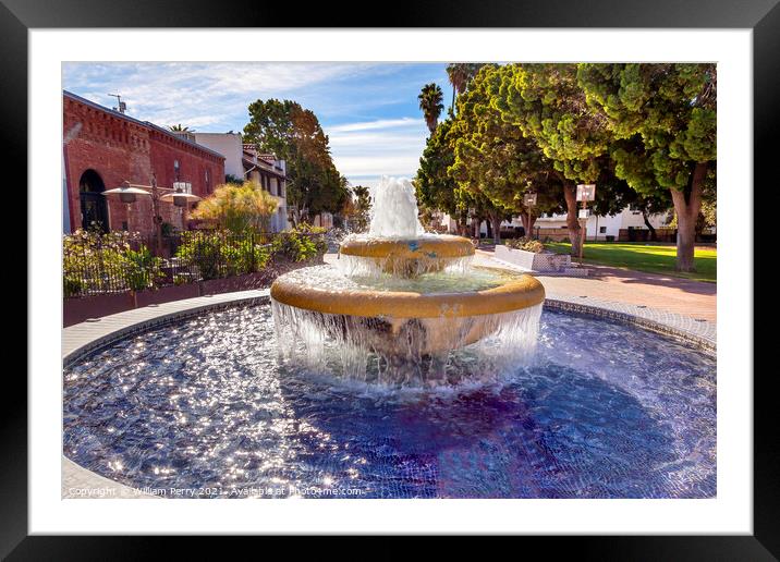 Large Mexican Tile Fountain Ventura California  Framed Mounted Print by William Perry