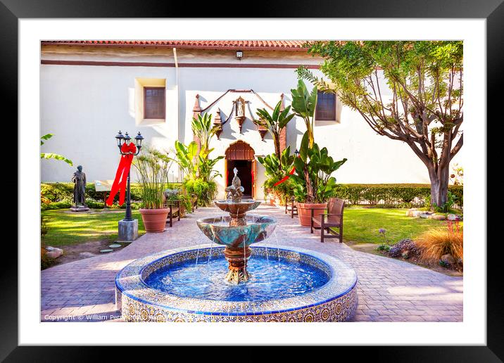 Fountain Mission San Buenaventura Ventura California Framed Mounted Print by William Perry