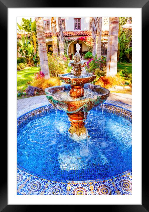 Mexican Tile Fountain Garden Mission San Buenaventura Ventura Ca Framed Mounted Print by William Perry