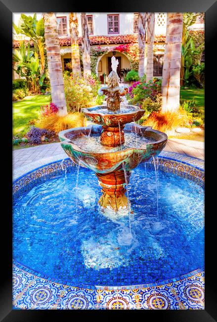Mexican Tile Fountain Garden Mission San Buenaventura Ventura Ca Framed Print by William Perry