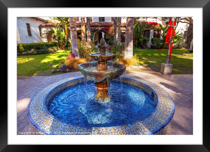 Mexican Tile Fountain Mission San Buenaventura Ventura California Framed Mounted Print by William Perry