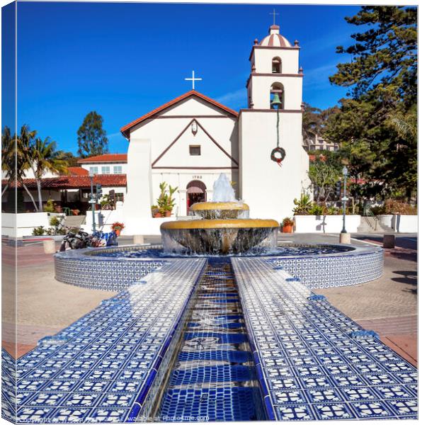 Mexican Tile Fountain Mission San Buenaventura Ventura Californi Canvas Print by William Perry