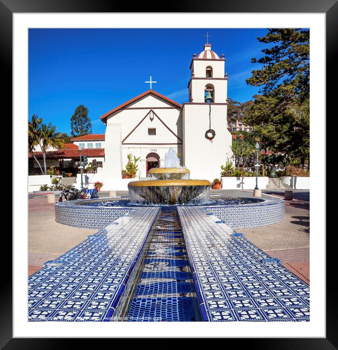 Mexican Tile Fountain Mission San Buenaventura Ventura Californi Framed Mounted Print by William Perry