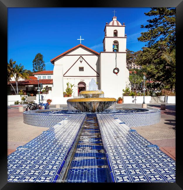 Mexican Tile Fountain Mission San Buenaventura Ventura Californi Framed Print by William Perry