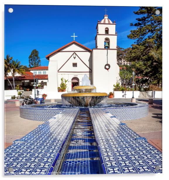 Mexican Tile Fountain Mission San Buenaventura Ventura Californi Acrylic by William Perry