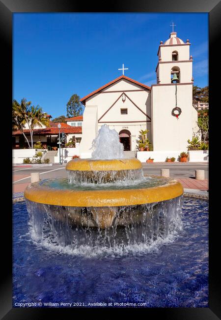 Mexican Tile Fountain Garden Mission San Buenaventura Ventura Ca Framed Print by William Perry