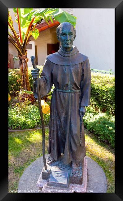 Father Junipero Serra Statue Mission San Buenaventura Ventura Ca Framed Print by William Perry