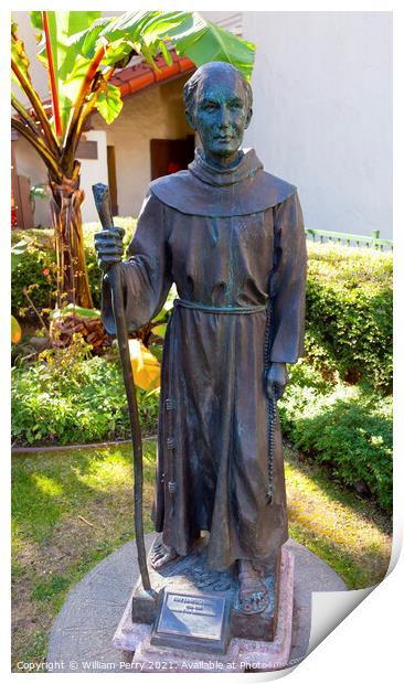 Father Junipero Serra Statue Mission San Buenaventura Ventura Ca Print by William Perry