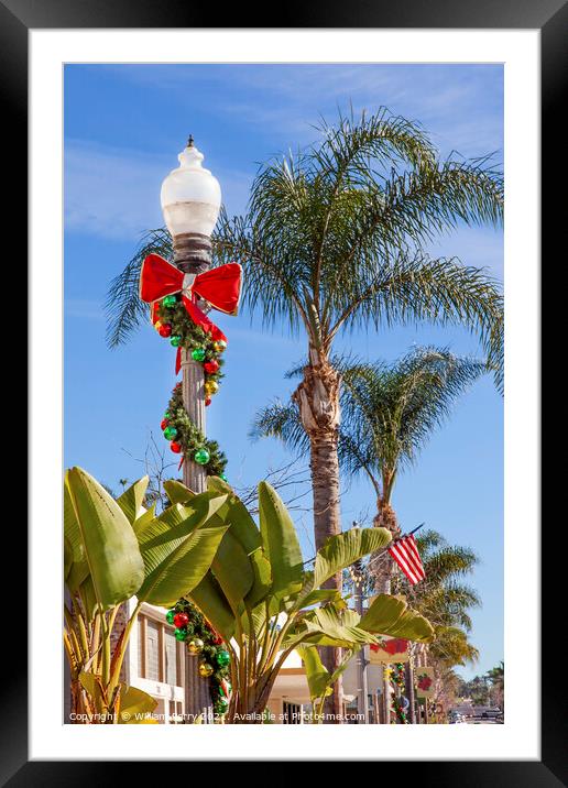 Christmas Wreath Street Light Lantern Decorations Ventura Califo Framed Mounted Print by William Perry