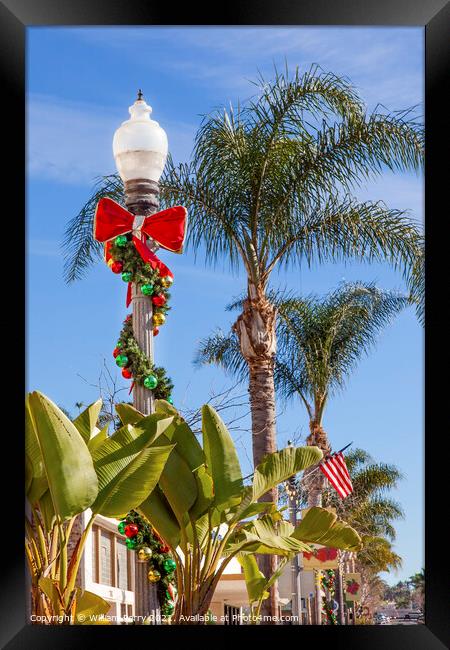 Christmas Wreath Street Light Lantern Decorations Ventura Califo Framed Print by William Perry