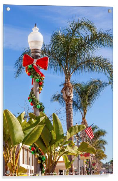 Christmas Wreath Street Light Lantern Decorations Ventura Califo Acrylic by William Perry