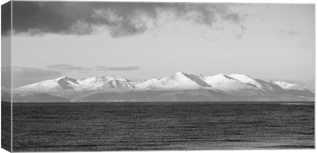 Isle of Arran, snow capped mountains Canvas Print by Allan Durward Photography