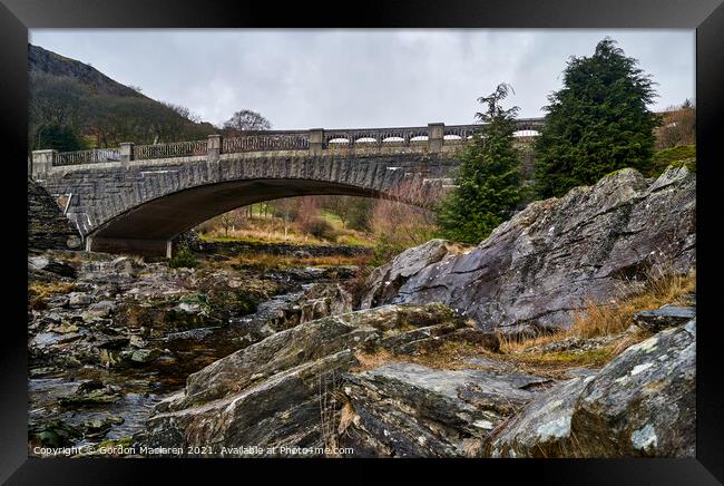 Bridge over the river, Claerwen Dam Framed Print by Gordon Maclaren