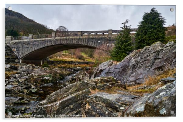Bridge over the river, Claerwen Dam Acrylic by Gordon Maclaren