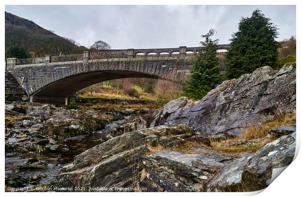 Bridge over the river, Claerwen Dam Print by Gordon Maclaren