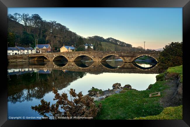 Sunset reflection, Dyfi Bridge, Machynlleth, Wales Framed Print by Gordon Maclaren