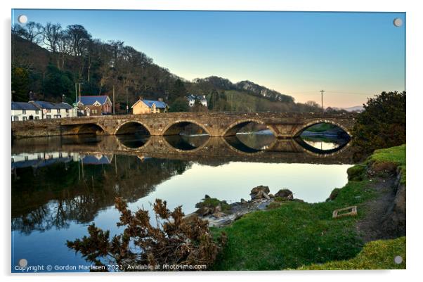 Sunset reflection, Dyfi Bridge, Machynlleth, Wales Acrylic by Gordon Maclaren