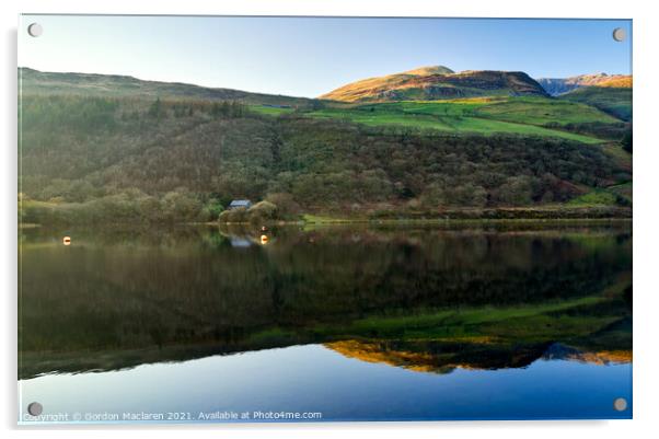 Cadair Idris at sunset reflected in Tal-y-llyn Lake Acrylic by Gordon Maclaren