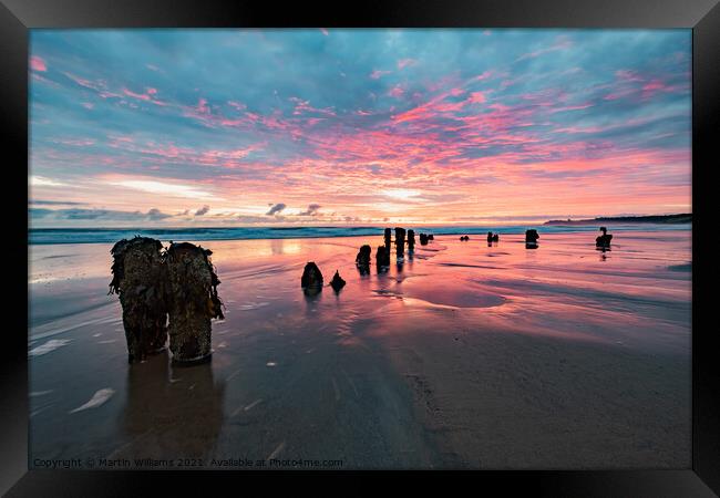 Groynes at Sandsend, Whitby Framed Print by Martin Williams