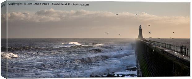 Stormy weather at Tynemouth Pier - Panorama Canvas Print by Jim Jones