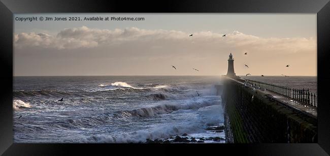 Stormy weather at Tynemouth Pier - Panorama Framed Print by Jim Jones