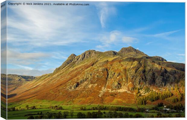 Langdale Pikes from Langdale Valley pass Canvas Print by Nick Jenkins