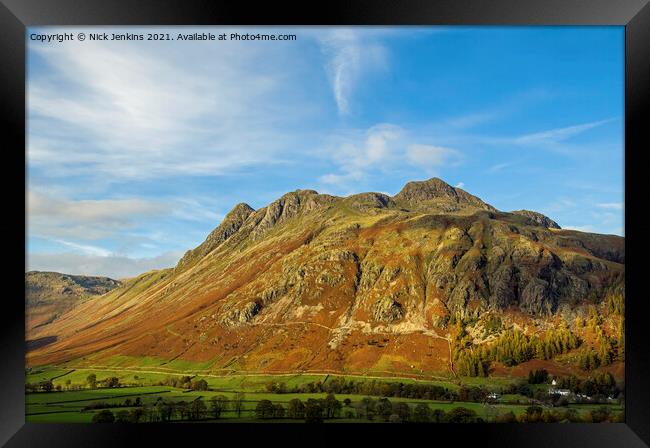 Langdale Pikes from Langdale Valley pass Framed Print by Nick Jenkins