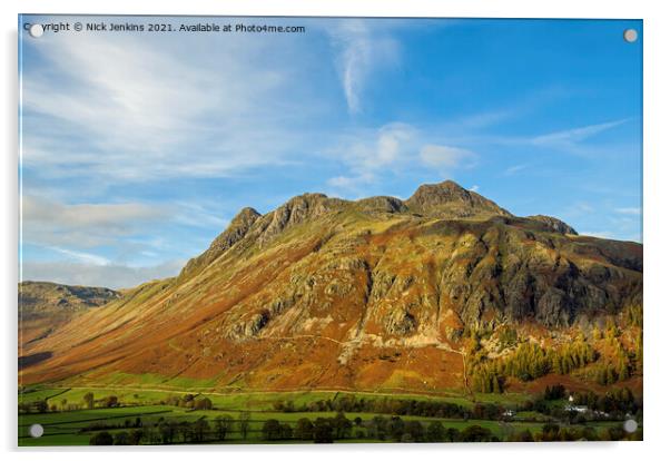 Langdale Pikes from Langdale Valley pass Acrylic by Nick Jenkins