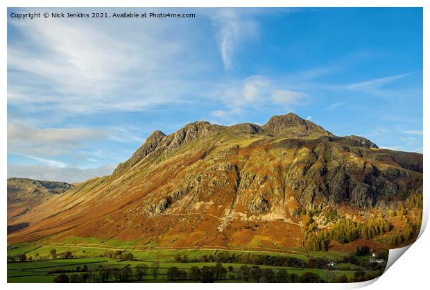 Langdale Pikes from Langdale Valley pass Print by Nick Jenkins