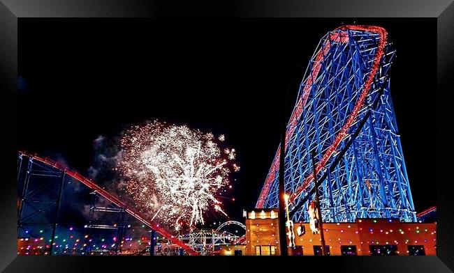 Blackpool Pleasure Beach Fireworks Framed Print by Michele Davis