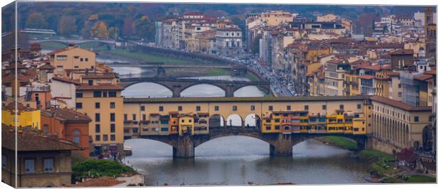 Ponte Vecchiio Bridge in the city of Florence in Italy Tuscany Canvas Print by Erik Lattwein